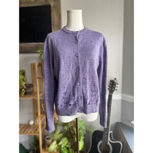 Vintage 90s Purple Floral Embroidered Button Front Cardigan Size Medium